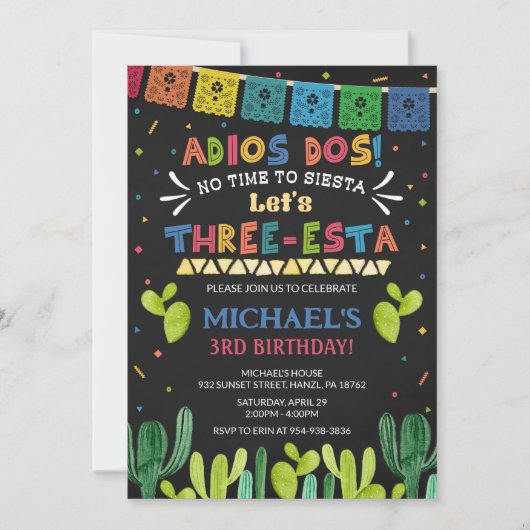 Drie Esta Birthday Uitnodiging (Voorkant)