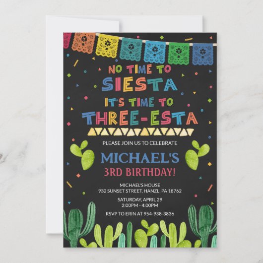 Drie Esta Birthday Uitnodiging (Voorkant)