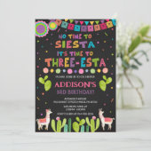 Drie Esta Birthday Uitnodiging (Staand voorkant)