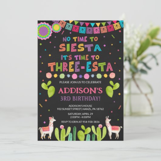 Drie Esta Birthday Uitnodiging (Staand voorkant)