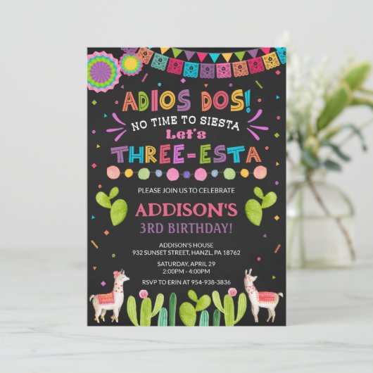 Drie Esta Birthday Uitnodiging (Staand voorkant)