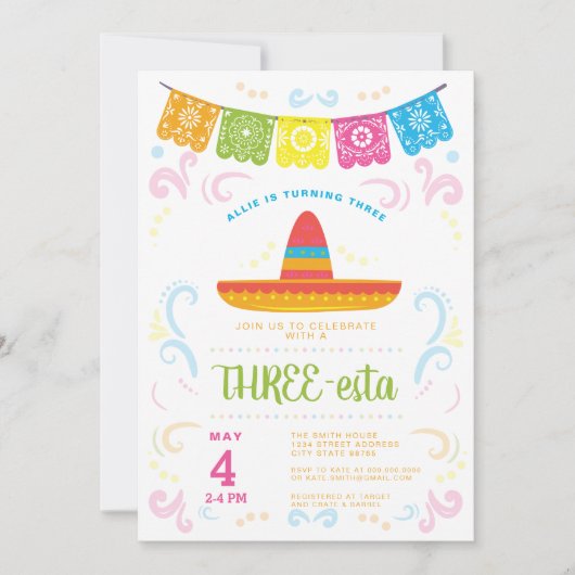 DRIE-esta derde verjaardag kleurrijke krijtbord Kaart (Voorkant)