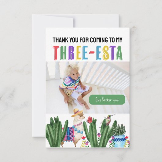 Drie-esta Fiesta 3e verjaardag foto Bedankkaart (Voorkant)