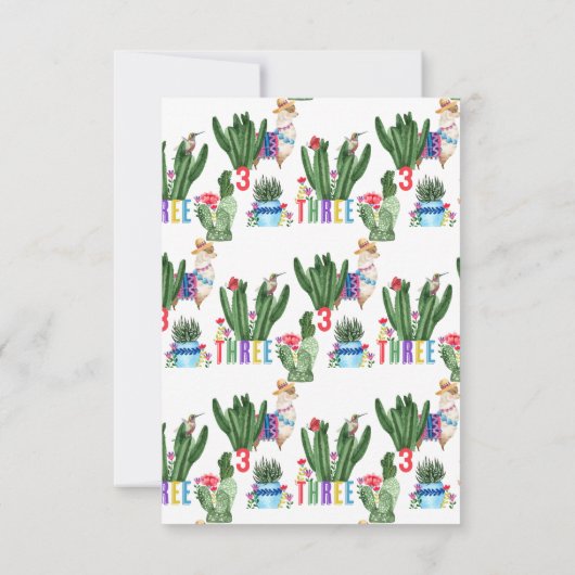 Drie-esta Fiesta 3e verjaardag foto Bedankkaart (Achterkant)