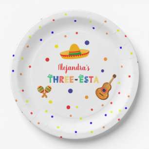 Drie Esta Fiesta 3e verjaardag Papieren Bordje