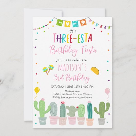 Drie-esta Fiesta Cactus 3e verjaardag Kaart (Voorkant)