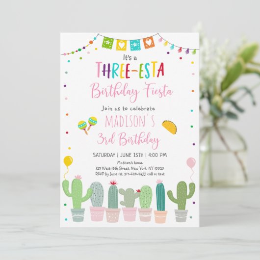 Drie-esta Fiesta Cactus 3e verjaardag Kaart (Staand voorkant)