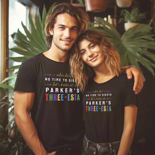 Drie-Esta Fiesta Geen Siesta Ouders 3e Verjaardag T-shirt
