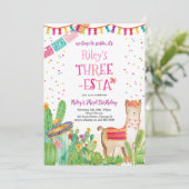 Drie Esta Fiesta Girl 3e verjaardag uitnodiging (Staand voorkant)