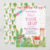 Drie Esta Fiesta Girl 3e verjaardag uitnodiging (Voorkant / Achterkant)