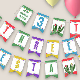 Drie-Esta Fiesta Kleurrijke Kinderen 3e Verjaardag Vlaggetjes