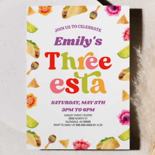 Drie Esta Fiesta Taco 3e verjaardagsfeest Kaart