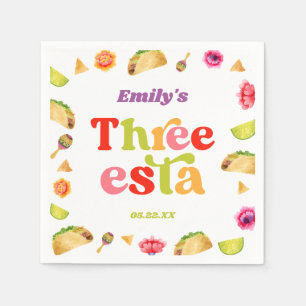 Drie Esta Fiesta Taco Dinsdag 3e Verjaardagsfeest Servet