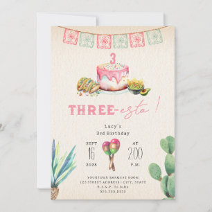 Drie Esta Meisjes Roze Derde Verjaardag Fiesta Kaart