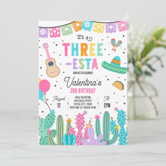 Drie-Esta Mexicaanse Fiesta 3e verjaardagsfeestje Kaart (Staand voorkant)