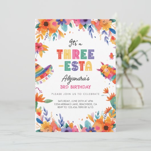 Drie-Esta Mexicaanse Fiesta 3e verjaardagsfeestje Kaart (Staand voorkant)