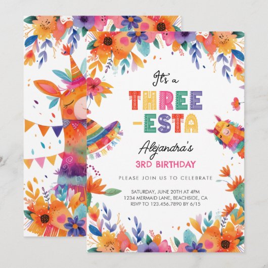 Drie-Esta Mexicaanse Fiesta 3e verjaardagsfeestje Kaart (Voorkant / Achterkant)