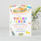 Drie-esta verjaardagsuitnodiging Fiesta 3e verjaar Kaart (Staand voorkant)