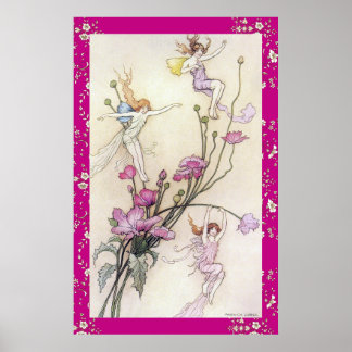 Drie Fairies Mad met Joy door Warwick Goble Poster
