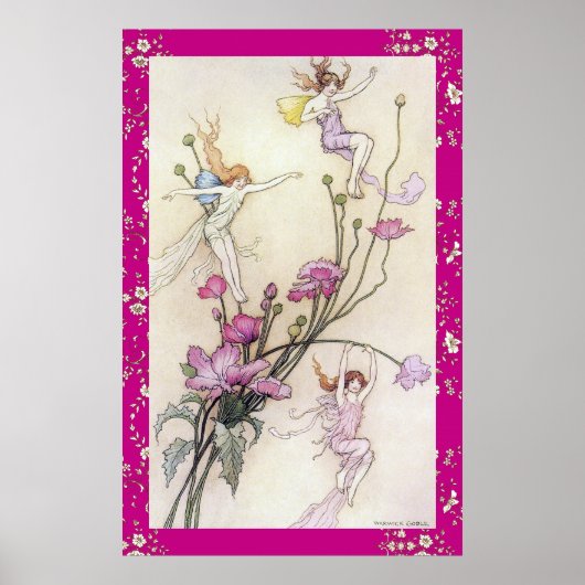 Drie Fairies Mad met Joy door Warwick Goble Poster (Voorkant)