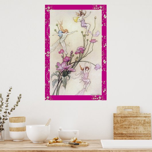 Drie Fairies Mad met Joy door Warwick Goble Poster (Keuken)