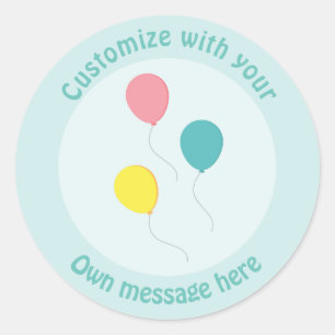 Drie feestballonnen aangepaste tekst ronde sticker