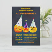 Drie feestelijke Jack O' Lanterns Halloween Verjaa Kaart (Staand voorkant)