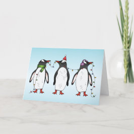 Drie Feestelijke Kerst Pinguïn Illustratie Feestdagen Kaart