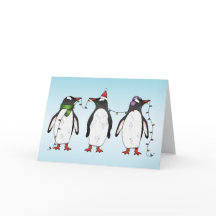 Drie Feestelijke Kerst Pinguïn Illustratie