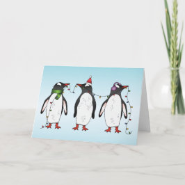 Drie Feestelijke Kerst Pinguïn Illustratie Feestdagen Kaart