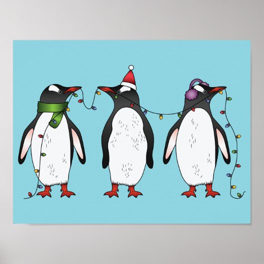 Drie Feestelijke Kerst Pinguïn Illustratie Poster (Voorkant)