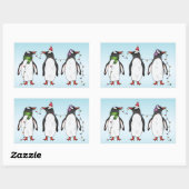 Drie Feestelijke Kerst Pinguïn Illustratie Rechthoekige Sticker (Vel)