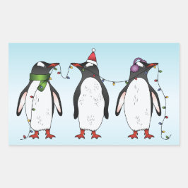Drie Feestelijke Kerst Pinguïn Illustratie Rechthoekige Sticker