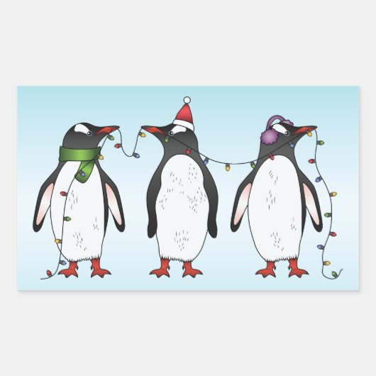 Drie Feestelijke Kerst Pinguïn Illustratie Rechthoekige Sticker (Voorkant)