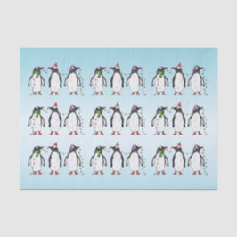 Drie Feestelijke Kerst Pinguïn Illustratie Tissuepapier
