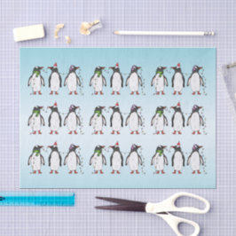 Drie Feestelijke Kerst Pinguïn Illustratie Tissuepapier
