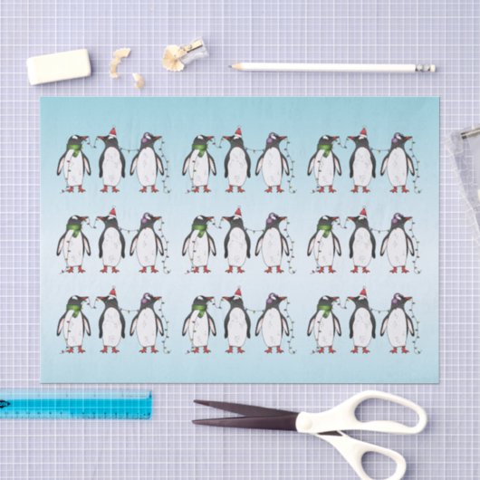 Drie Feestelijke Kerst Pinguïn Illustratie Tissuepapier (Craft)