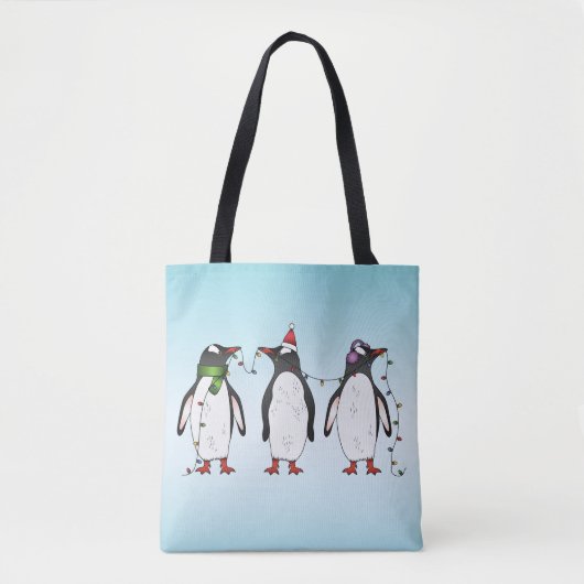 Drie Feestelijke Kerst Pinguïn Illustratie Tote Bag (Voorkant)