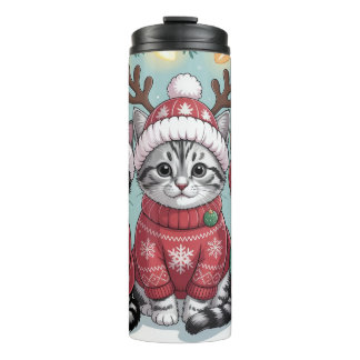 Drie Feestelijke Kerstkatjes Thermosbeker