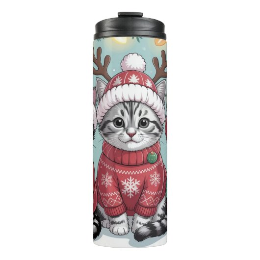 Drie Feestelijke Kerstkatjes Thermosbeker (Voorkant)