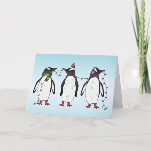 Drie feestelijke kerstpinguïns Illustratie Feestdagen Kaart (Voorkant)