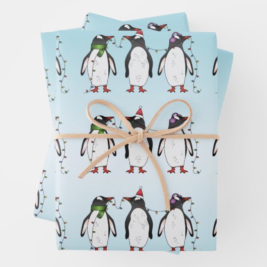 Drie feestelijke kerstpinguïns Illustratie Inpakpapier Vel (In situ)