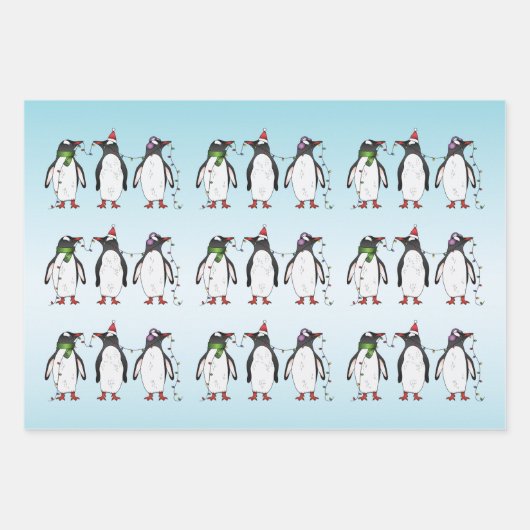 Drie feestelijke kerstpinguïns Illustratie Inpakpapier Vel (Voorkant)