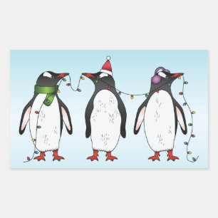 Drie feestelijke kerstpinguïns Illustratie Rechthoekige Sticker