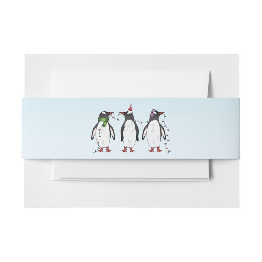 Drie feestelijke kerstpinguïns Illustratie Uitnodigingen Wikkel (Voorkant Voorbeeld)