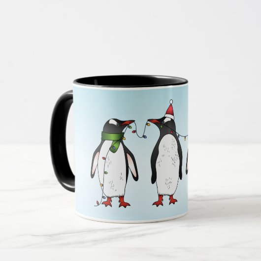 Drie feestelijke kerstpinguïns met aangepaste naam mok (Voorkant links)