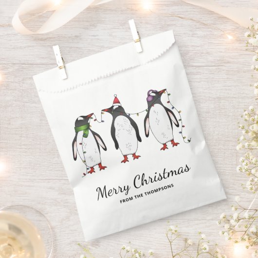 Drie feestelijke kerstpinguïns met aangepaste teks bedankzakje (Geknipt)
