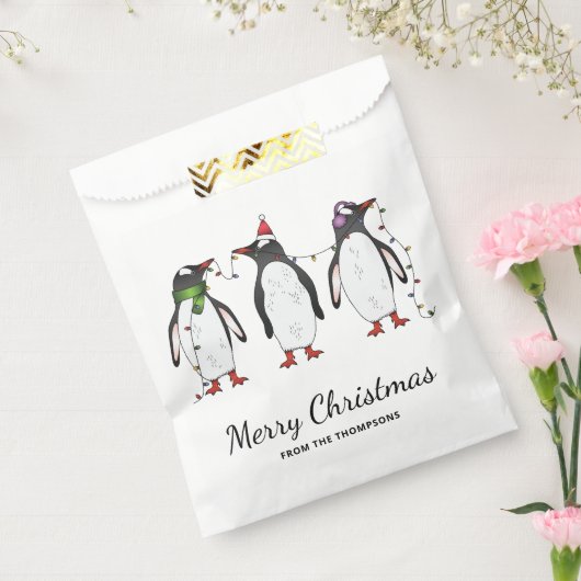 Drie feestelijke kerstpinguïns met aangepaste teks bedankzakje (Gezegeld)