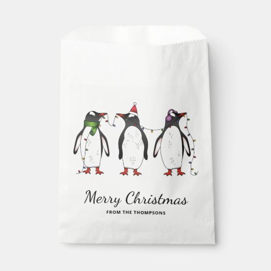 Drie feestelijke kerstpinguïns met aangepaste teks bedankzakje (Voorkant)