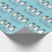 Drie feestelijke kerstpinguïns met aangepaste teks cadeaupapier (Hoek)